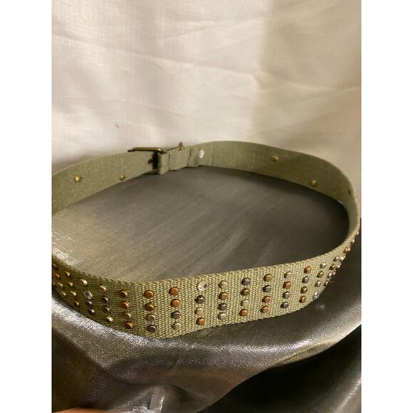 Women's Army Green Webbing Belt Studs Faux diamonds Size 10 (42 inch end to end) - Picture 13 of 14